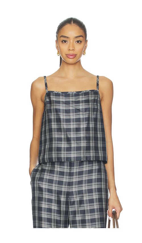Theory Bind Strap Plaid Top in Navy. L. Also in
