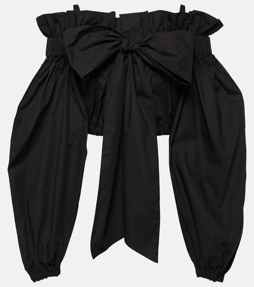 Bow-detail ruffled cotton crop top