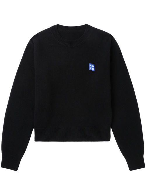 Tetris-appliqué fine-knit jumper - Black