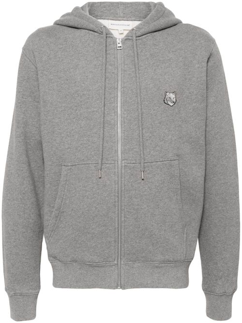 Bold Fox Head-patch zip-up hoodie - Grey
