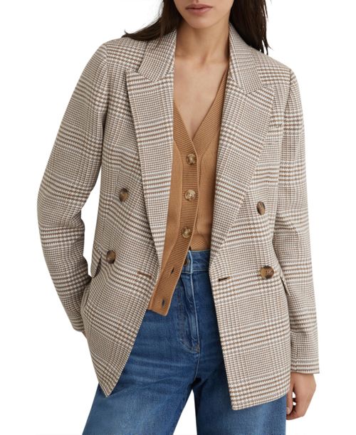 Women's Double-Breasted Check Blazer - Neutral