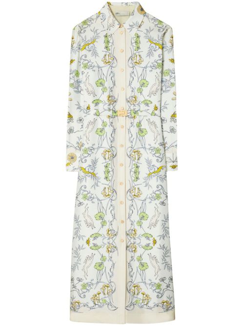 토리버치 여성 graphic-print silk-twill shirtdress - 화이트 157491