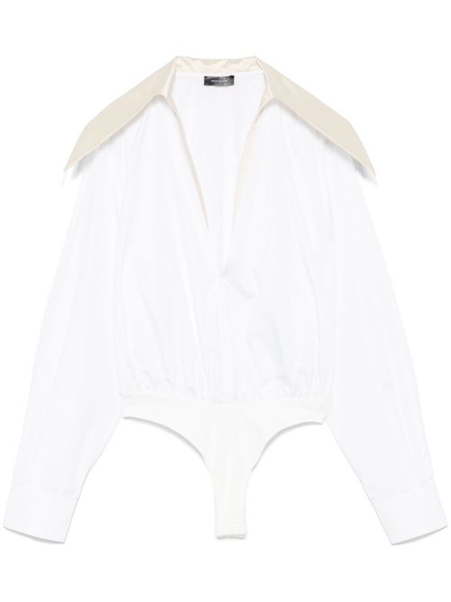 Spiky satin collar bodysuit - White