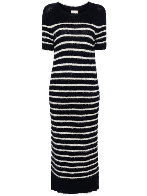 Stripe-pattern knitted tube dress - Blue