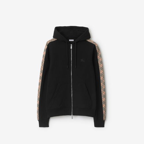 Check Trim Cotton Zip Hoodie