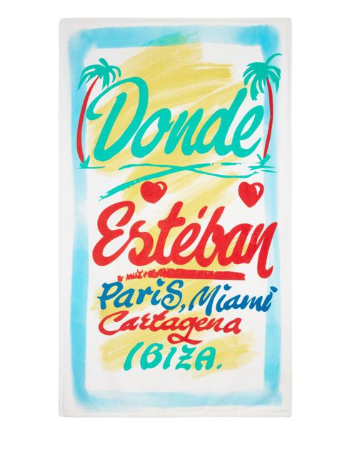 Donde Esteban logo-print beach towel - White