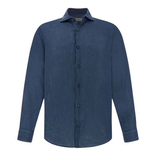 Garment‑dyed linen shirt, Man, Blue