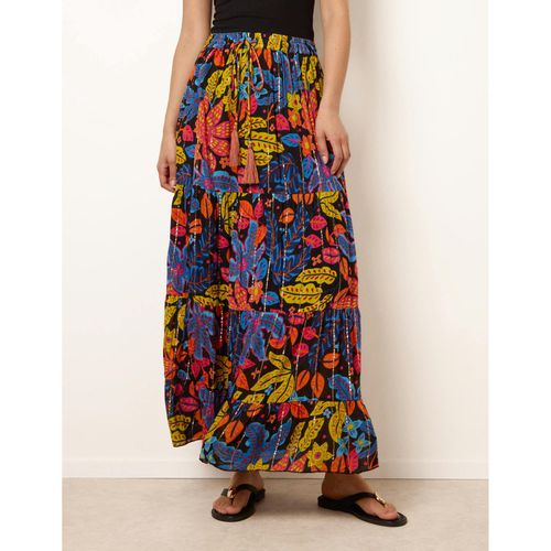 Blue Vanilla Tiered Bright Maxi Skirt - Black