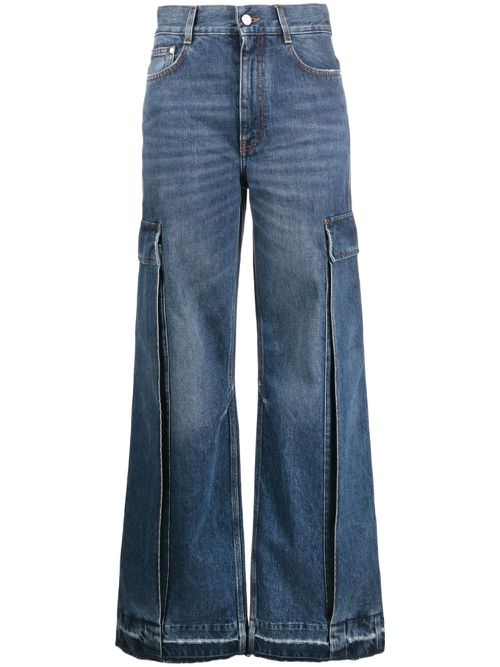 Wide-leg cargo jeans - Blue