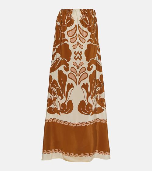 Printed strapless silk maxi dress