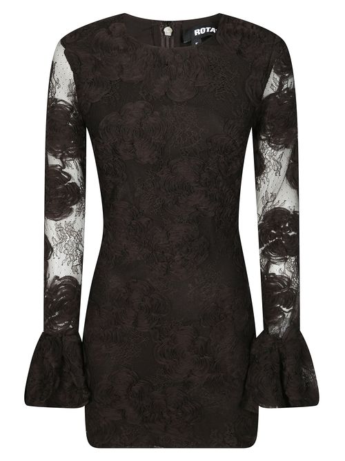 3D Flower Long Sleeve Mini Dress