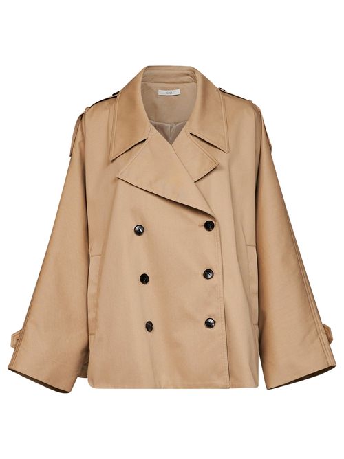 Double-Breasted Cotton Twill Trench Coat — Beige