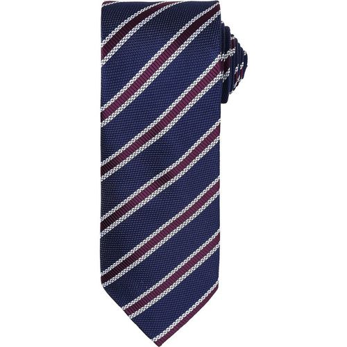 Premier Mens Stripe Waffle Tie (Navy/Aubergine) - One Size