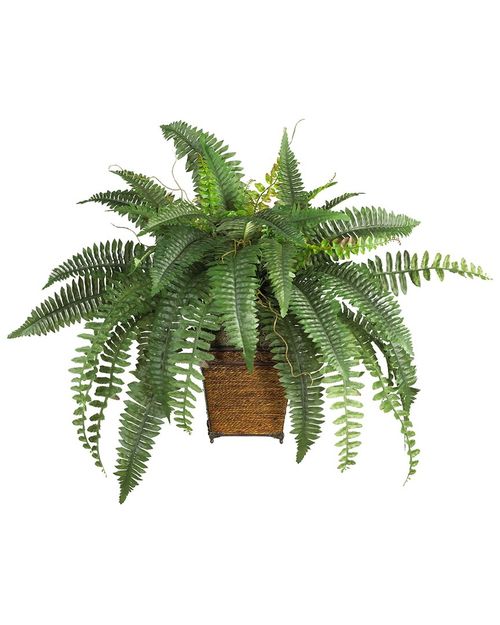 Boston Fern with Wicker Basket Silk Plant