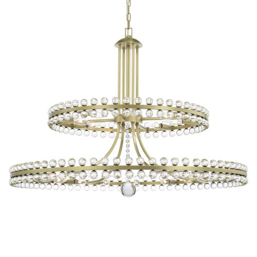 Crystorama Clover 24-Light 31" Transitional Chandelier in Aged Brass with Clear Glass Beads Crysta