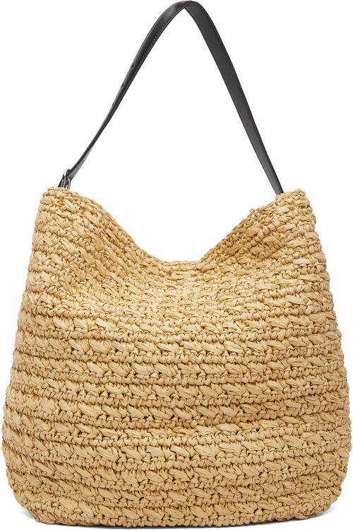 Beige Belted Paper Raffia Tote