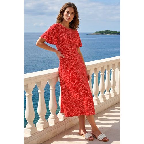 Roman Womens Petite Polka Dot Midi Dress - Red
