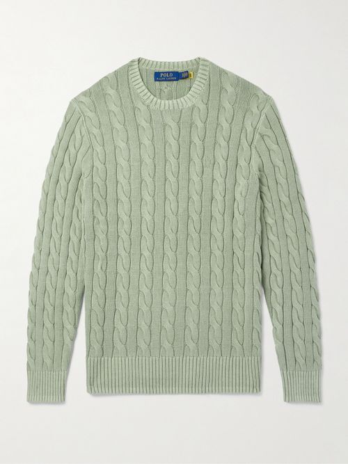 Men - Logo-Embroidered Cable-Knit Cotton Sweater
