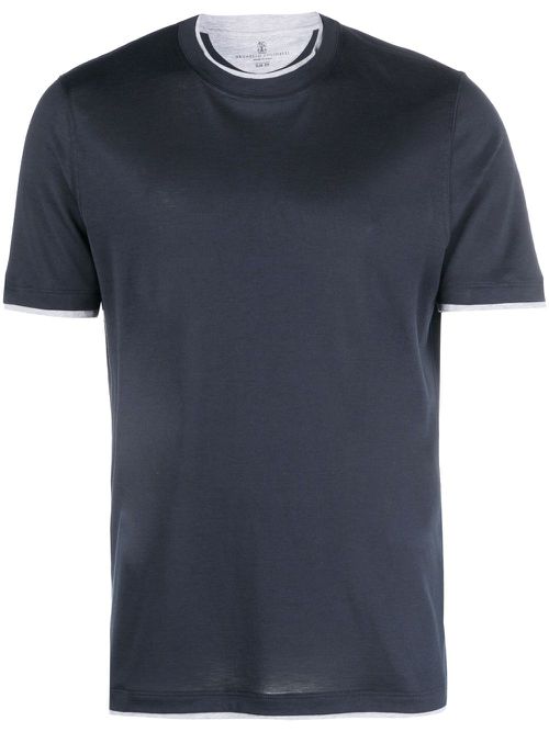 Round-neck silk-cotton T-shirt - Blue