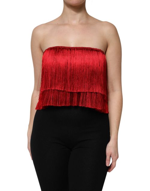 Silk Fringe Crop Top — Red