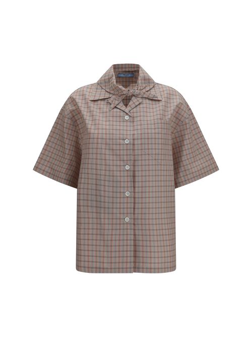 Check Cotton Shirt — Beige