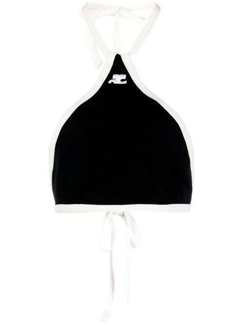 Cotton halterneck crop top - Black