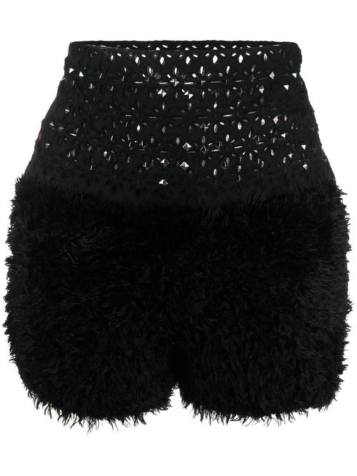 Broderie-anglaise studded shorts - Black