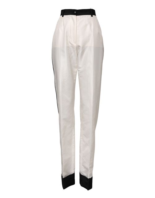 High-Waist Straight Polyester-Silk Trousers — White