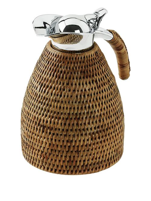 Rattan-weave chrome-top vacuum jug - Brown