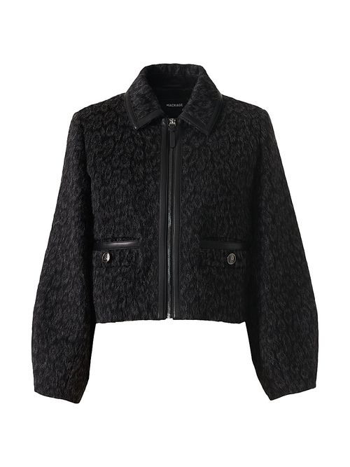 Women's Lorah Leopard-Print Jacquard Wool-Blend Crop Jacket - Black Multi