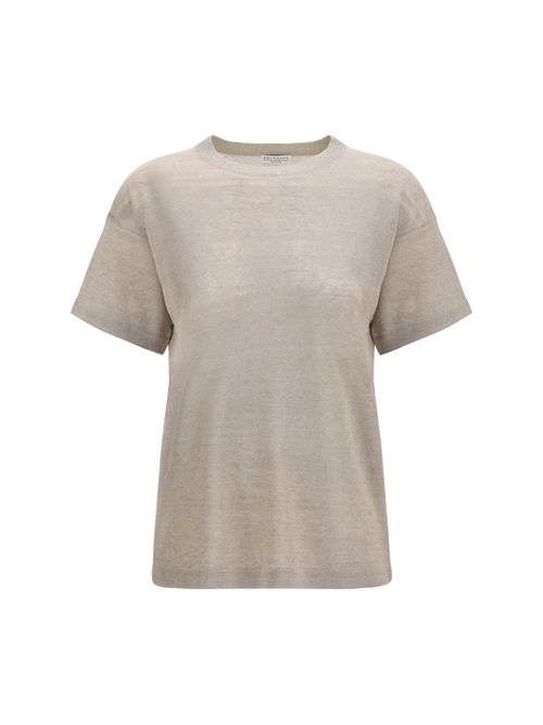 Linen-Blend Crewneck T-Shirt — Beige
