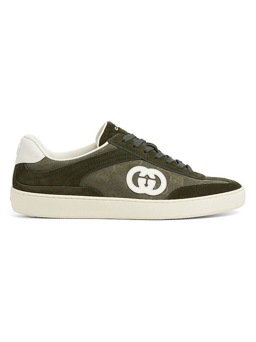 Men's GG Suede & Canvas Low-Top Sneakers - Dark Green