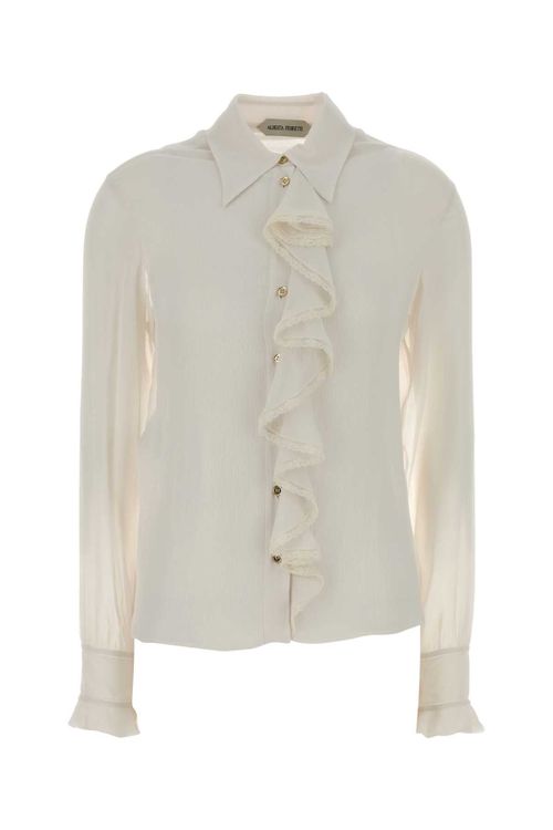 Ruffled Crepe Shirt — White