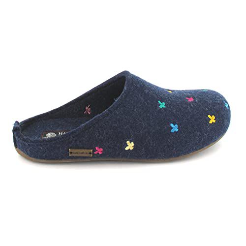 HAFLINGER Farfalline Wool Felt Butterfly Motif Womens Slip On Mule Slippers Unisex Grey EU