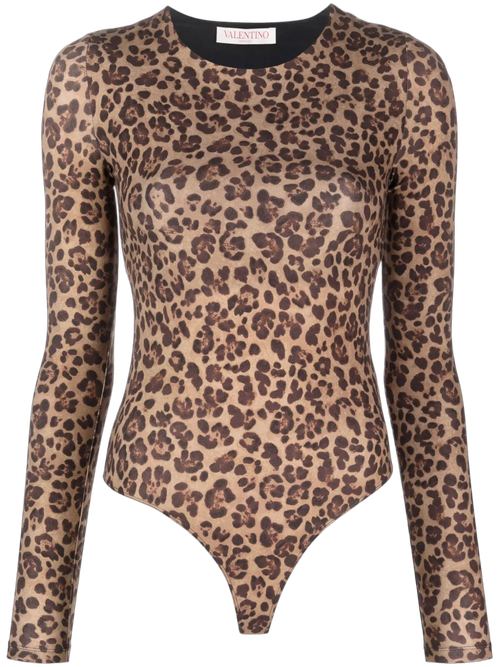Leopard-Print Stretch Jersey Bodysuit — Beige