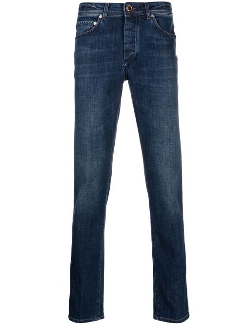 Slim-cut logo-patch jeans - Blue