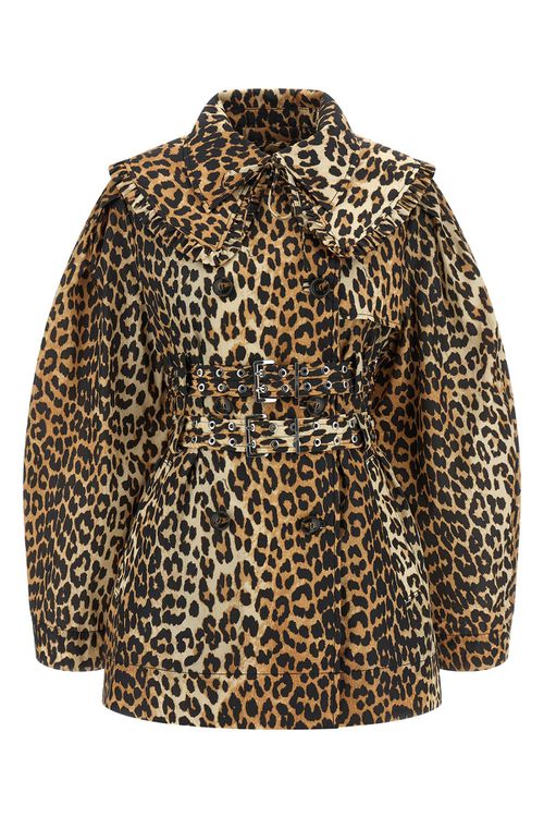 'Leopard Duchesse Nylon Short' Trench Coat