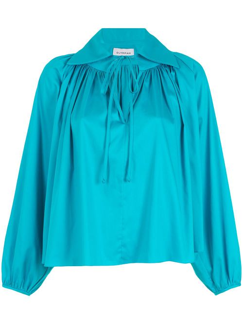 Gathered-detail long-sleeved blouse - Blue