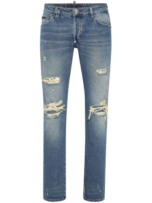 Ripped-detail skinny jeans - Blue