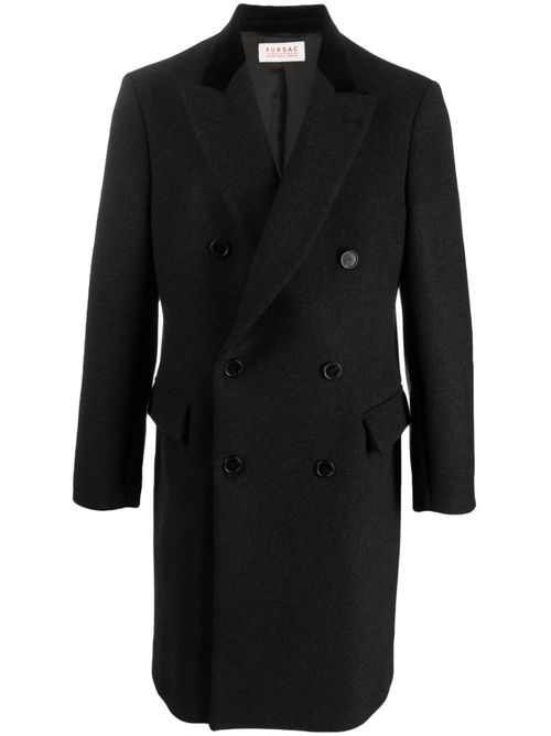 Double-breasted wool coat - Black