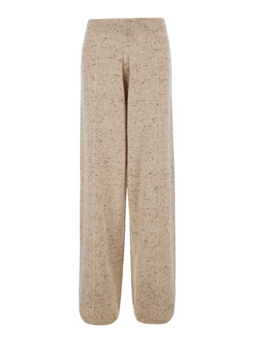 Wool Blend Knit Trousers — Beige