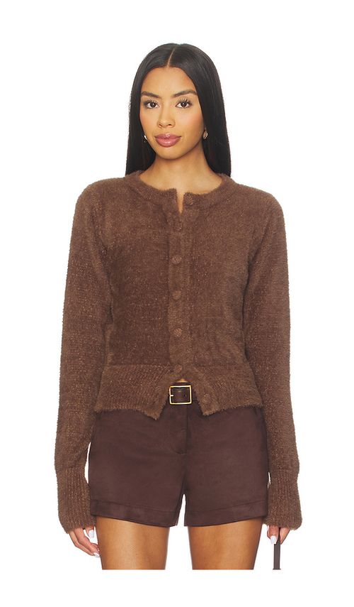 SNDYS Kailey Fluffy Knit Cardigan in Chocolate. XXS also in L, M, S, XL