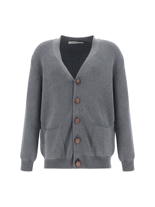 Ribbed Cotton-Blend Cardigan — Gray