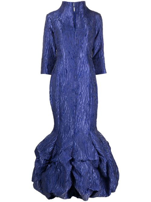 Entrance puffball-hem jacquard gown - Blue