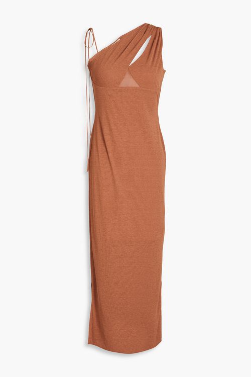 One-shoulder cutout jersey midi dress