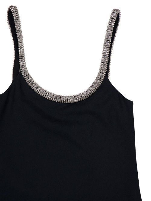Crystal-Trimmed Asymmetric Dress — Black