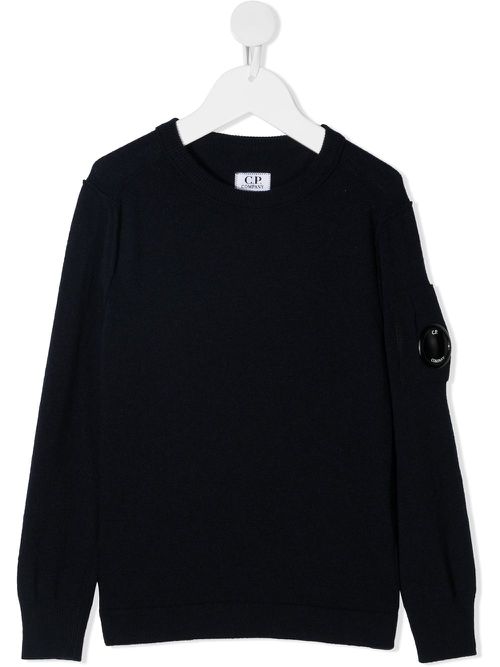 Lens-embellished rib-trimmed jumper - Blue
