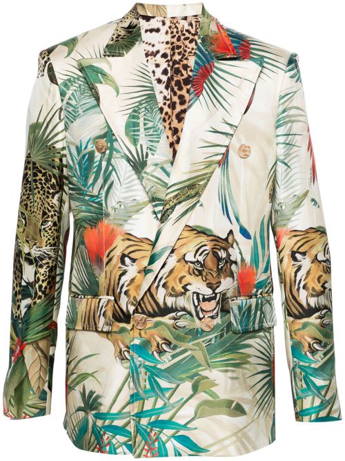 Jungle-print silk blazer - Neutrals