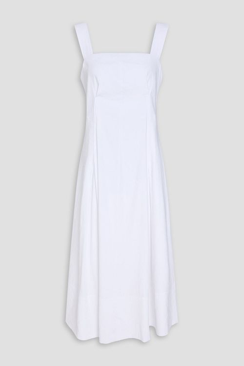 Pleated linen-blend midi dress - White - US 0
