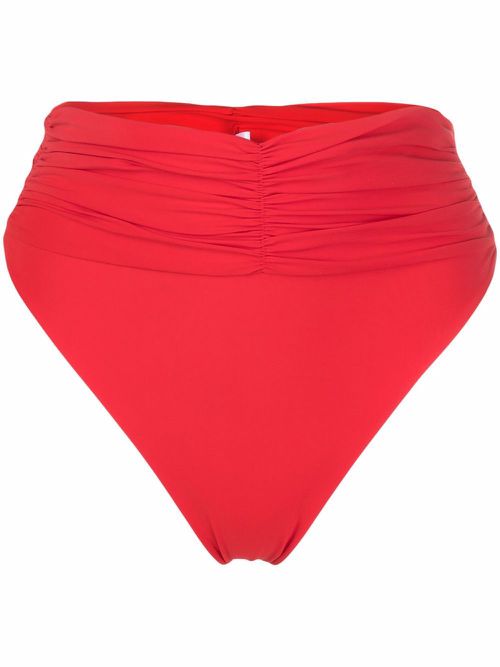 High-waisted ruched bikini bottoms - Red